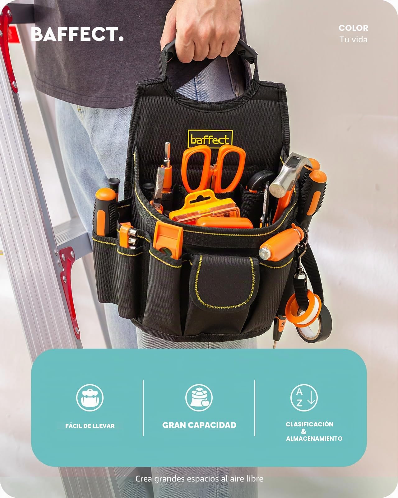 Bolsa para electricista, 20 bolsillos Cinturón para bolsa de herramientas de lona con cinturón de ajustable Herramienta para electricistas de servicio pesado Bolsa de trabajo de cintura