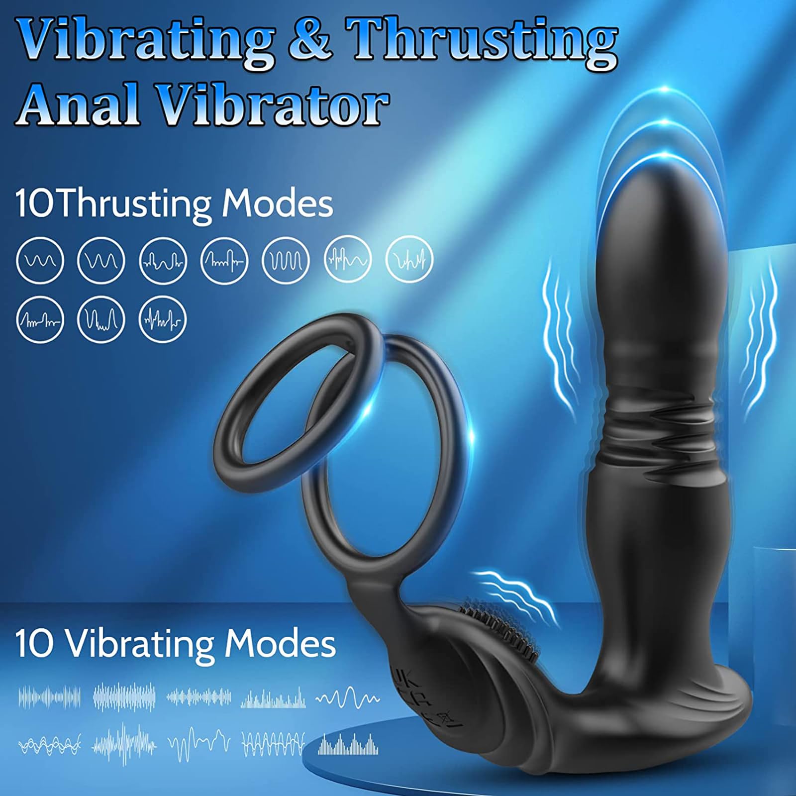Stimolatore della prostata con anello del pene, plug anale, stimolatore anale con telecomando, 10 modalità di vibrazione, sextoy in silicone per gli uomini