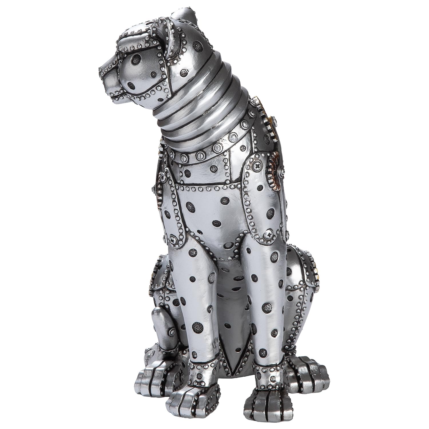 GILDE Steampunk - Figura de Leopardo (Resina, 25 x 19 cm), diseño de Engranajes, Color Plateado