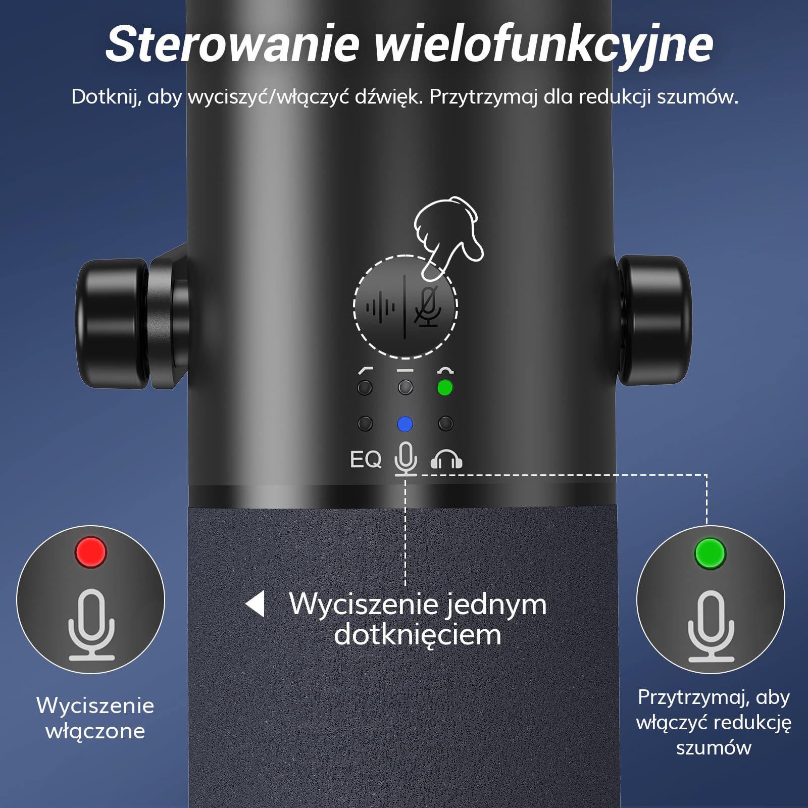 TONOR Dynamiczny mikrofon podcastowy do studia, mikrofon kardioidalny XLR/USB, redukcja szumów AI, wyciszanie, gniazdo słuchawkowe 3,5 mm do monitorowania, regulacja głośności, mikrofon z podstawką