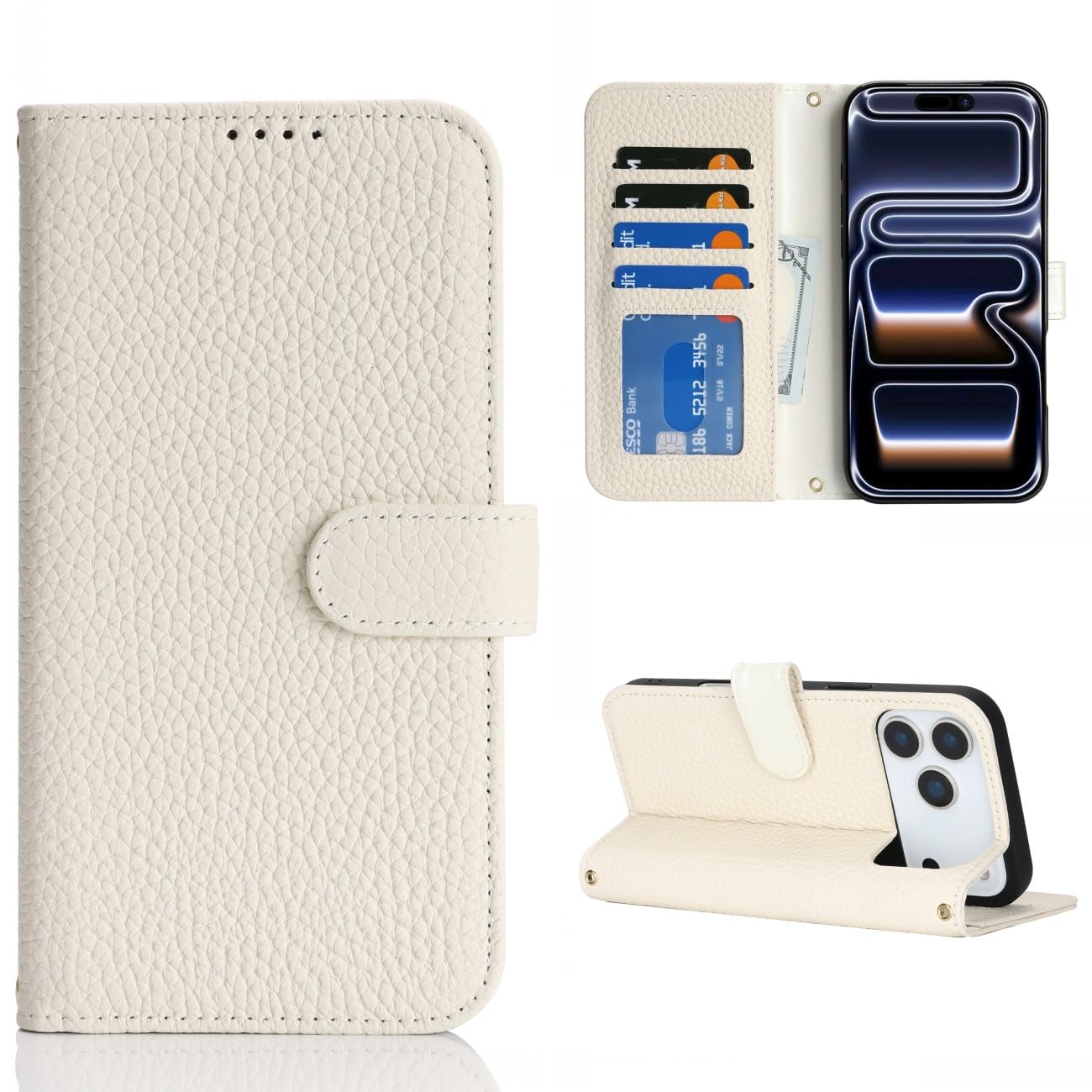 Coque iPhone 17 Pro Max étui portefeuille cuir beige pour vos déplacements - 8