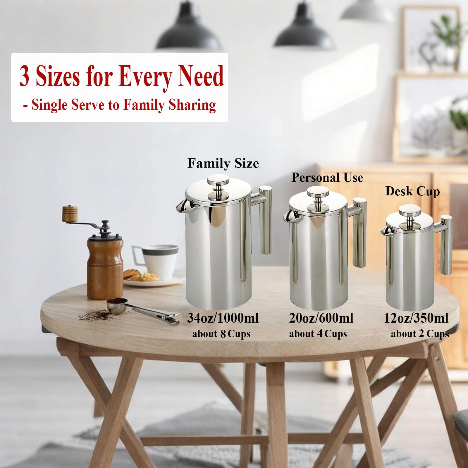 XINGYUEXUAN Acero inoxidable French Press – Prensa de café premium con función térmica – Cafetera con triple filtro, apta para lavavajillas y aislada (600 ml)