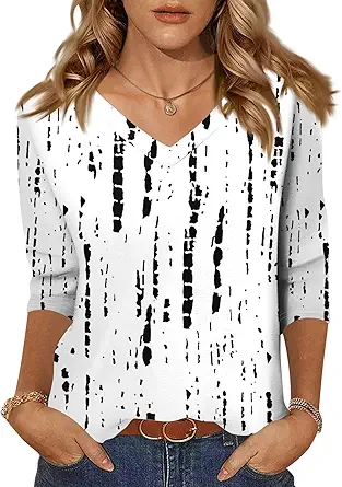 HTHLVMD Womens 3/4 Length Sleeve Tunic Tops Summer Fall Outfits 2025 Three Quarter Sleeve Casual V Neck T Shirts for Women