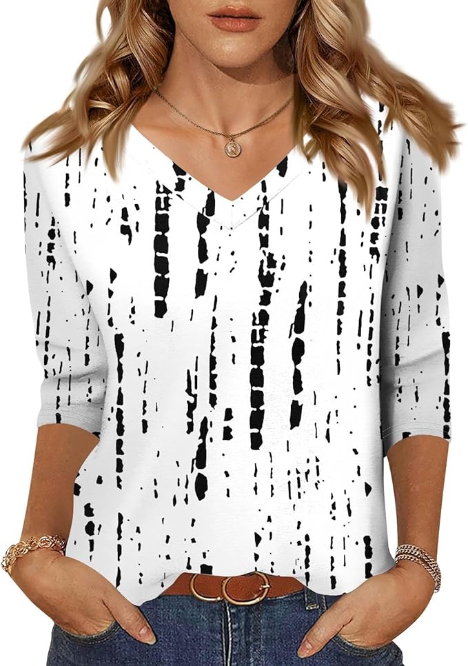 HTHLVMD Womens 3/4 Length Sleeve Tunic Tops Summer Fall Outfits 2025 Three Quarter Sleeve Casual V Neck T Shirts for Women