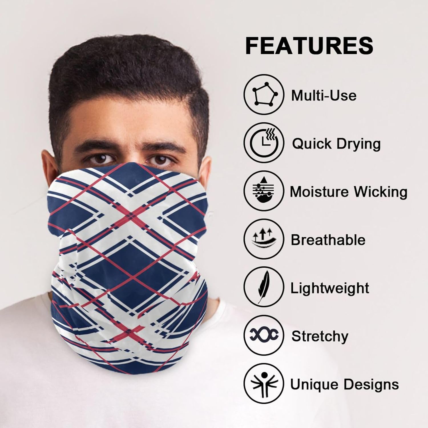 Red Blue Ckecered Plaid Hot/Cold Weather Dust and Dirt proof hair band green neck gaiter Multiple Ways to Wear hood cloth face mask for women for Hunting Sports halloween costumes cubrebocas