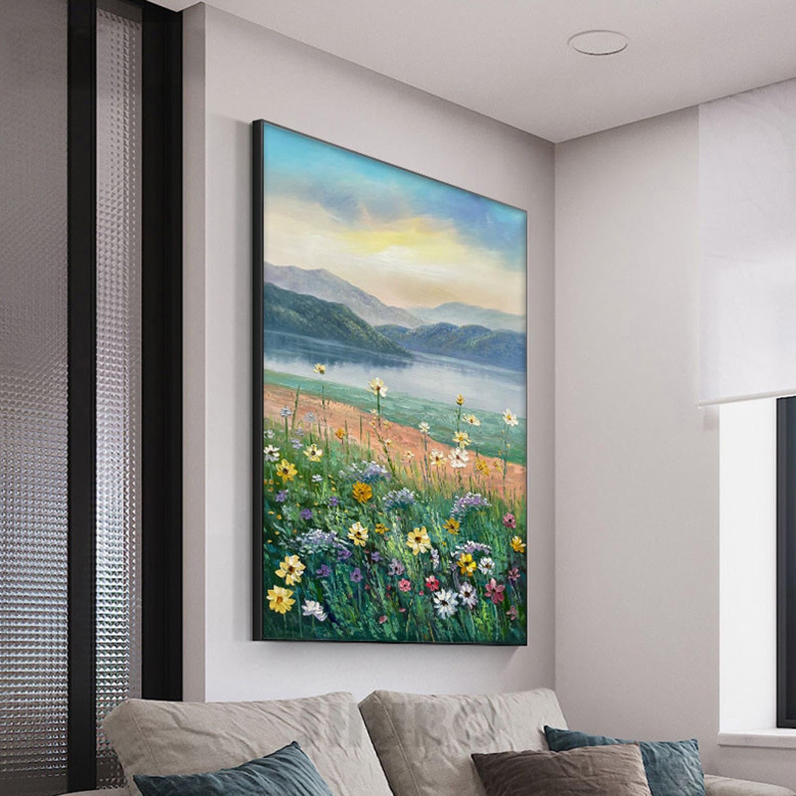 Handgemaltes Ölgemälde Auf Leinwand, 50x100 Cm – Abstrakte Blumen-Landschaft, Für Wohnzimmer & Deko