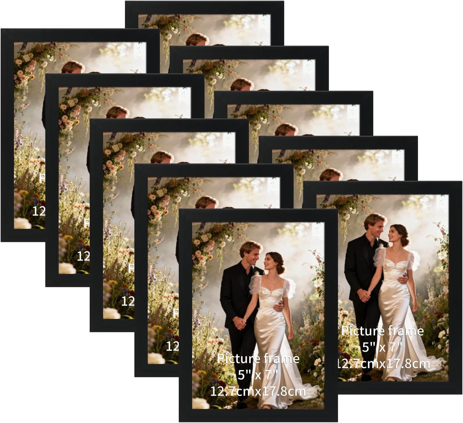 5x7 Picture Frames Set of 10 for Displaying 5 x 7 Photos, Multi 5x7 Frames Collage for Wall or Tabletop, Horizontal or Vertical Display, Black