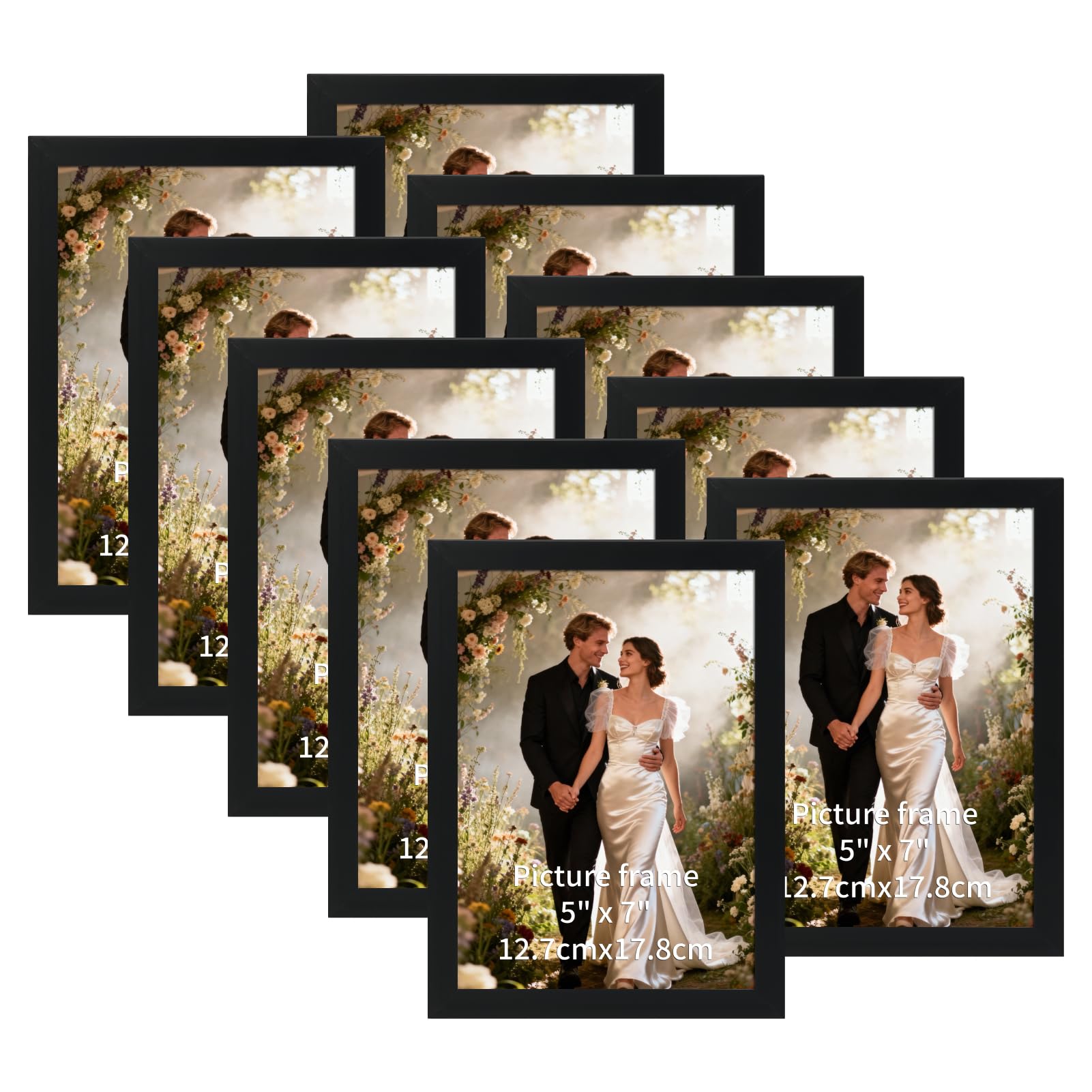 5x7 Picture Frames Set of 10 for Displaying 5 x 7 Photos, Multi 5x7 Frames Collage for Wall or Tabletop, Horizontal or Vertical Display, Black