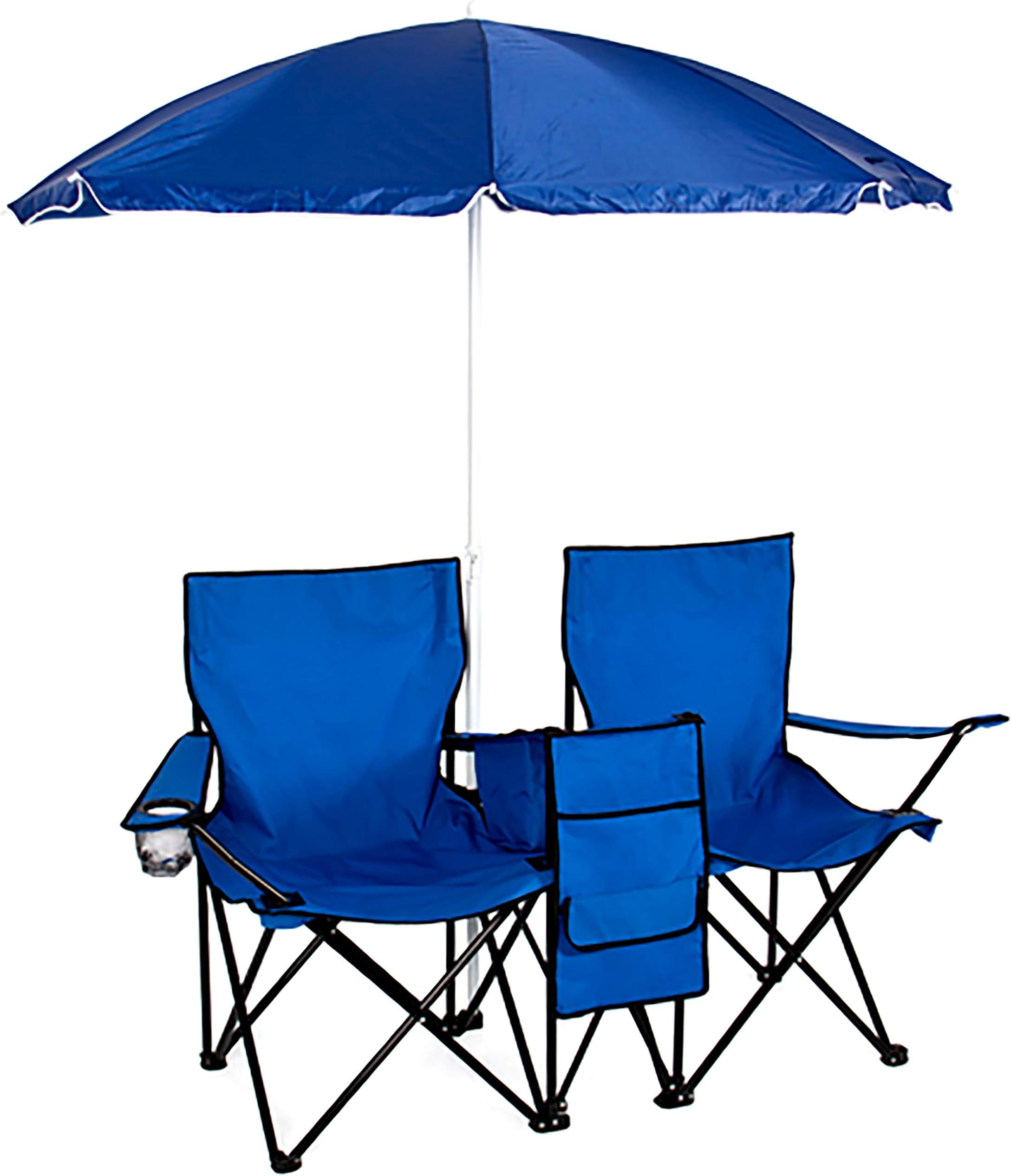 Best Choice Products® Picnic Double Folding Chair w Umbrella Table Cooler Fold Up Beach Camping Chair