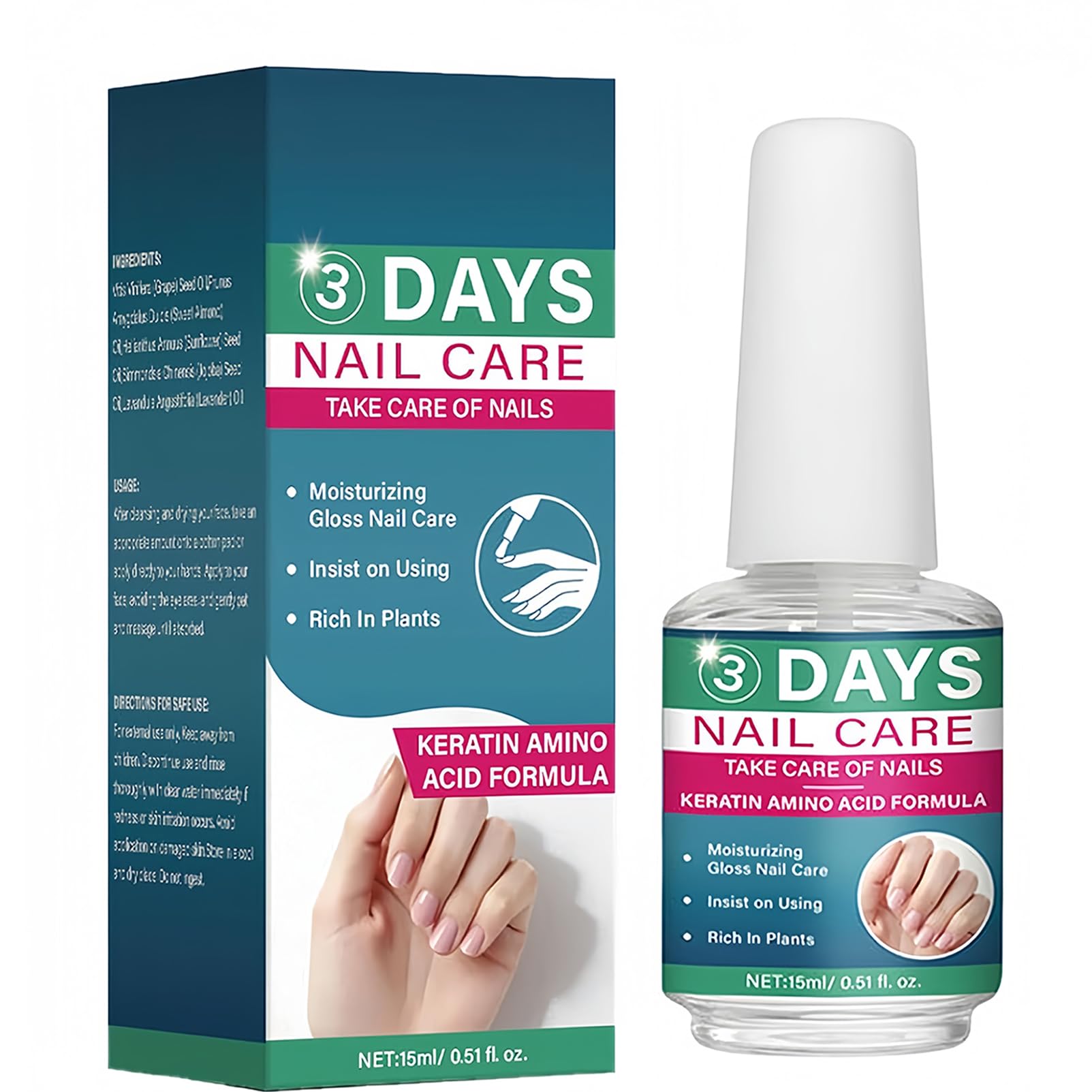 Nail Strengthening & Hydrating Oil, Clear Nail Care Solution for Dry and Weak Nails, Lightweight Daily Nail Care Polish, Natural Gloss Finish, 15ml