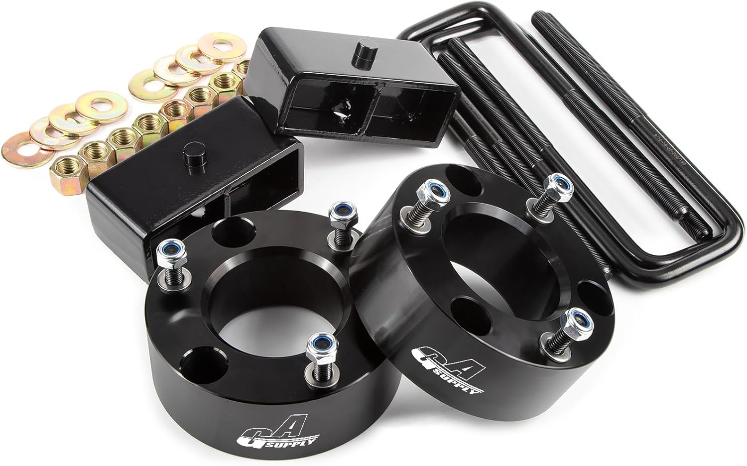 GAsupply 3"F+2"R Full Leveling Lift Kits for 2007-2024 Chevy Silverado 1500 GMC Sierra 1500, 3 Inch Front Strut Spacers + 2 Inch Rear Blocks with Extended Square U-Bolts