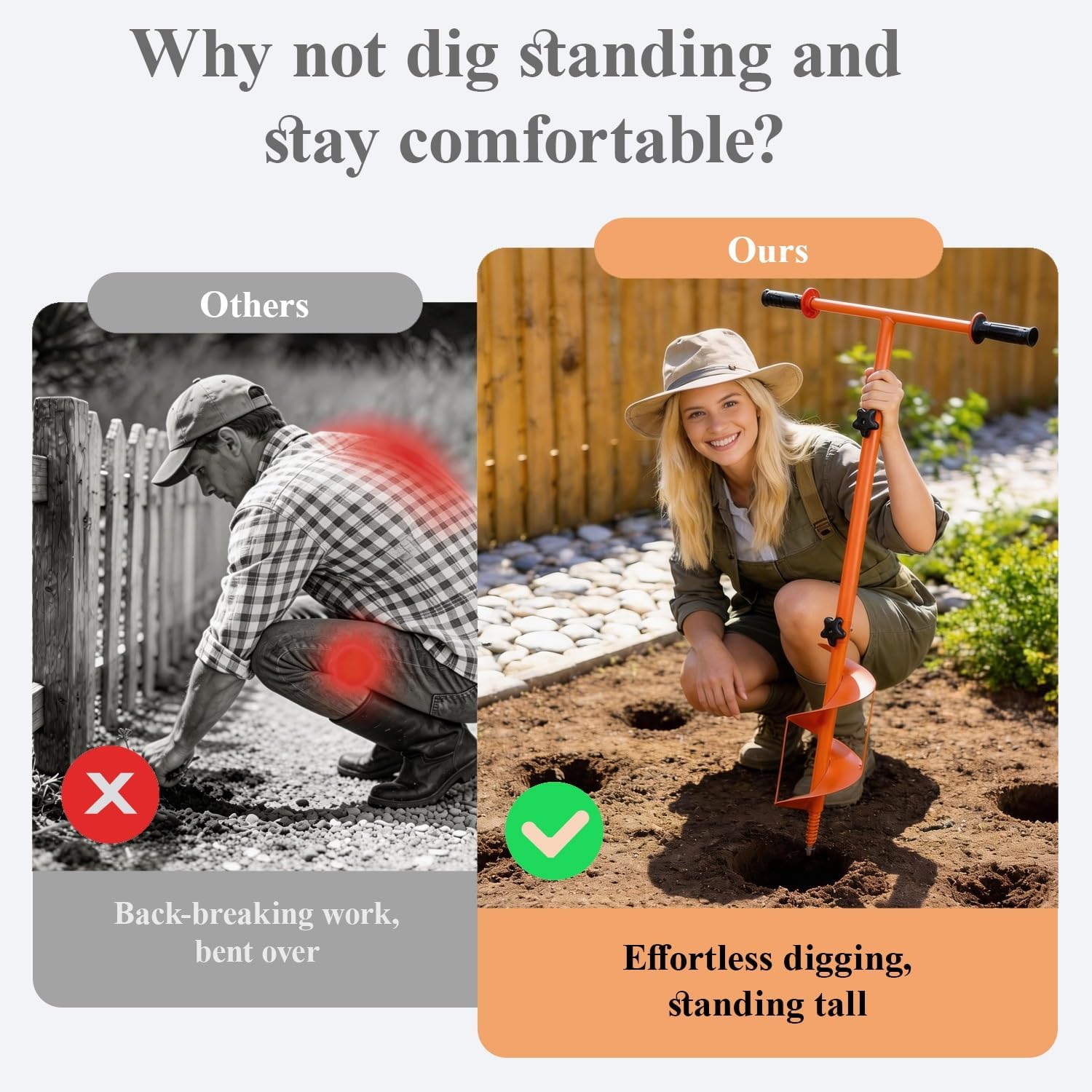 2026 Hand Auger Post Hole Digger Kit – 25.5×40in Manual Auger Post Hole Digger with 3.95" & 5.9" Auger, Fence Post Digger, Garden Hole Digger Tool for Bulbs, Trees, Plants, Umbrella, Fence Posts