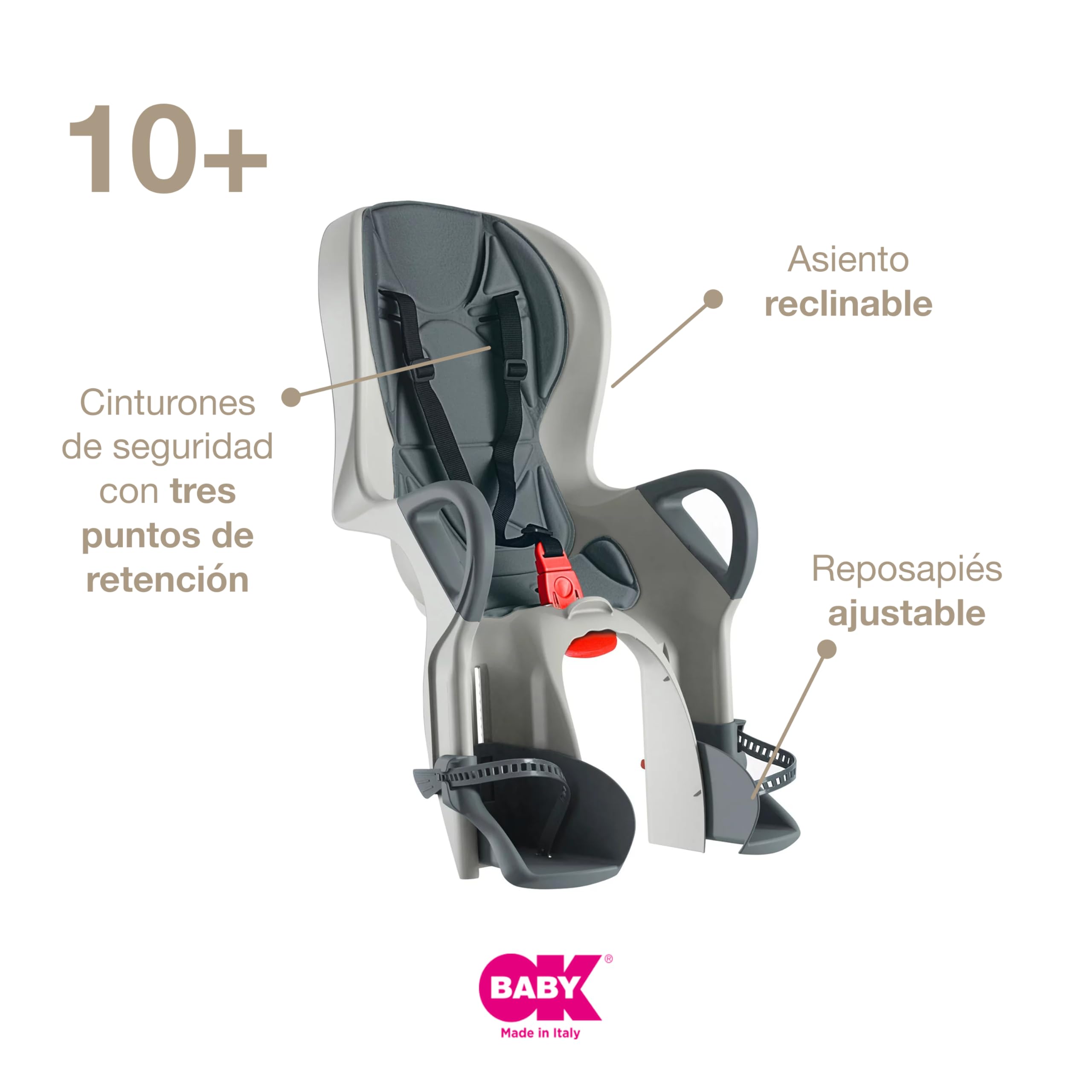OKBABY 10+ - Asiento de bicicleta trasero reclinable para niños de hasta 22 kg