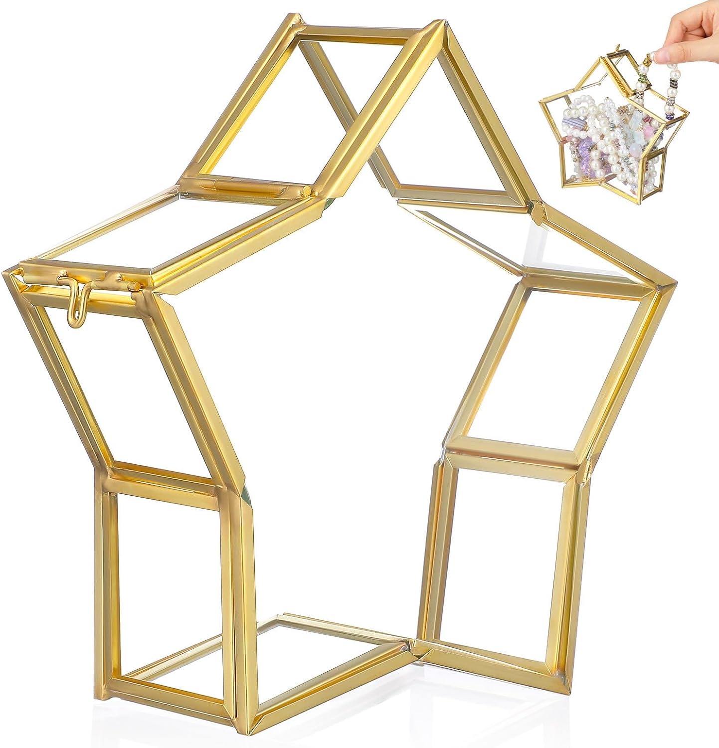 Golden Glass Jewelry Storage Box with Unique and Chic Star Shape, Decorative and Packaging Small Creative Wishing Bottle for Birthday Present or Home Organization
