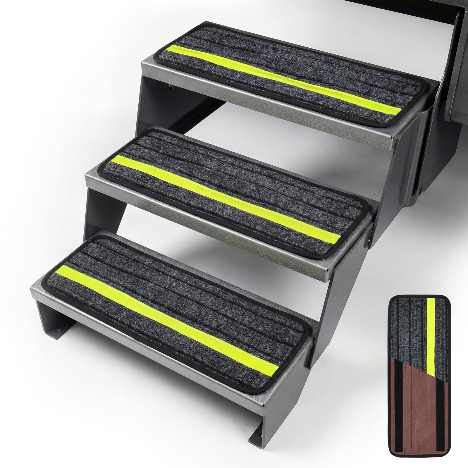 BUTORY 3 Pack Camper Step Mat for Motorhome RV Step Cover with Reflective Strip Non Slip Camper Step Rug for Standard RV Stair Keep Your Camper Clean & Safe