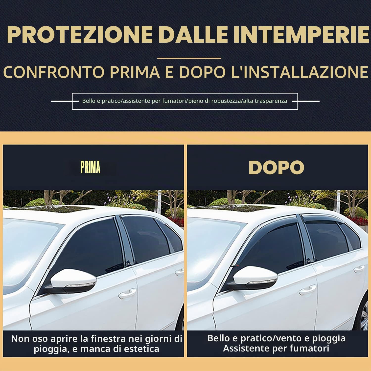 MEOMO 4 Pezzi Auto Deflettori d'Aria per Ford Kuga MK3-CX482 2020 2021 2022 2023, Anteriore E Posteriore Finestra Laterale Antiturbo Antivento Antipioggia Visiera