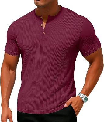 Sailwind Mens Muscle Henley Shirts Lightweight Workout T-Shirt Gym Tee Athletic Short Sleeve with Button