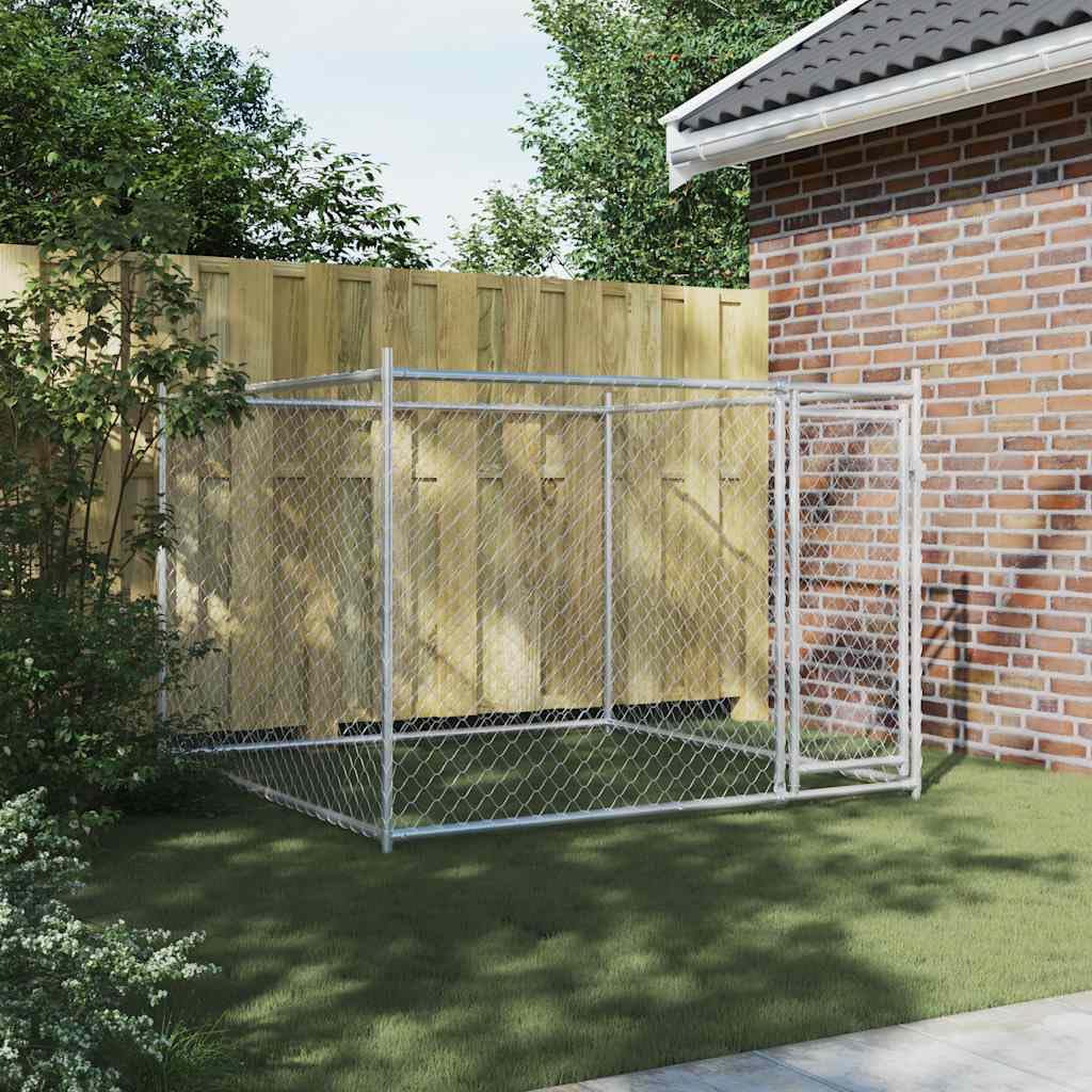 Perrera para perros con puerta de acero galvanizado gris, 2 x 2 x 1,5 m, cercado al aire libre para perros cachorros con rejilla segura y protección resistente a la intemperie para jardín