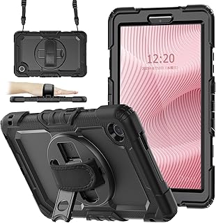 「内蔵スクリーンプロテクター」Doo Lenovo Tab One 8.7インチ ケース 2025年モデル ZAF00066JP/ZAF10040JP/ZAF00177JP/ZAF10115JP用カバー 耐衝撃 360°回転スタンド ハンドストラップ 持ち運び可能なカバー 三層構造 頑丈 傷つけ防止 全面保護 Lenovo Tab One 8.7型 タブレットケース(ブラック)