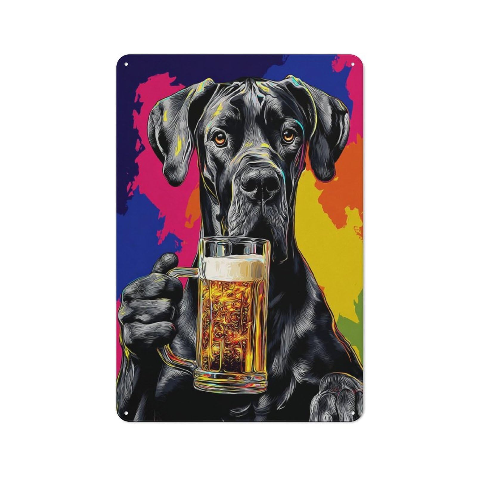 Junmoney Colorful Dog With Beer Mug Retro Vintage Tin Sign 30X20cm, Cafe Wall Decor For Kitchen, Cafe, Pantry Or Dining Room