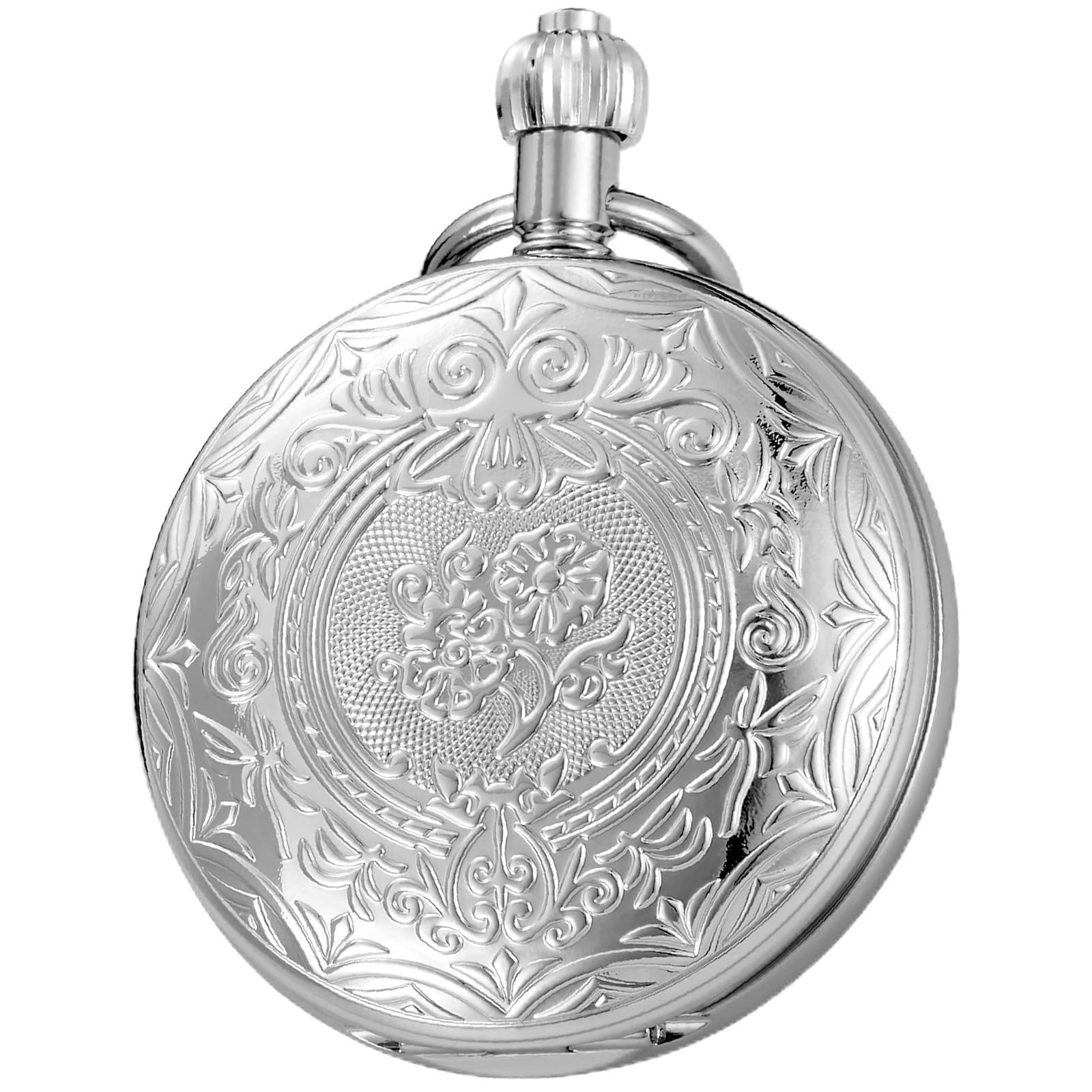Tiong Orologio da tasca in legno, meccanico, Steampunk, elegante, in rame, con quadrante aperto, da uomo, con scatola a catena, idea regalo
