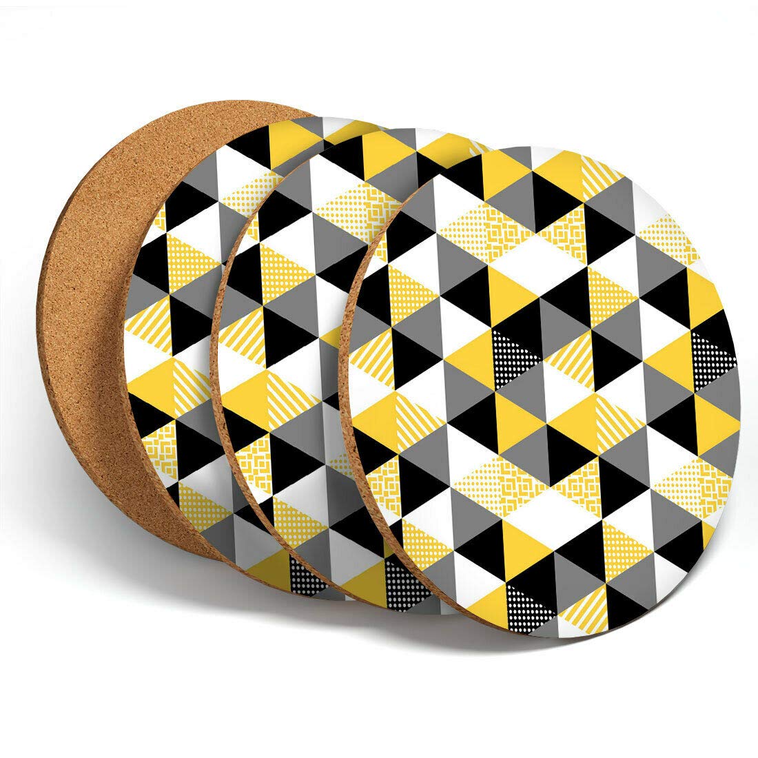 Destinationvinyl Multicolor Destination Vinyl 4 Set - Yellow Black White Geometric Coasters - Kitchen Drinks #3296