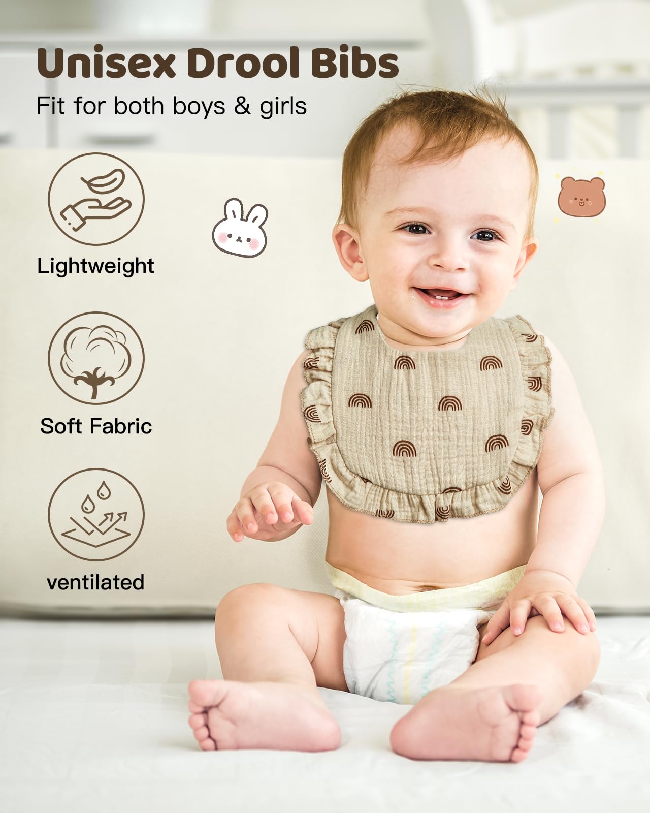 Lictin Bavaglini Neonato-Bavaglini Bambini,set di 8 bavaglini a bandana, 100% cotone, bavaglini morbidi per bambini, adatti per la dentizione dei bambini da 0 a 24 mesi