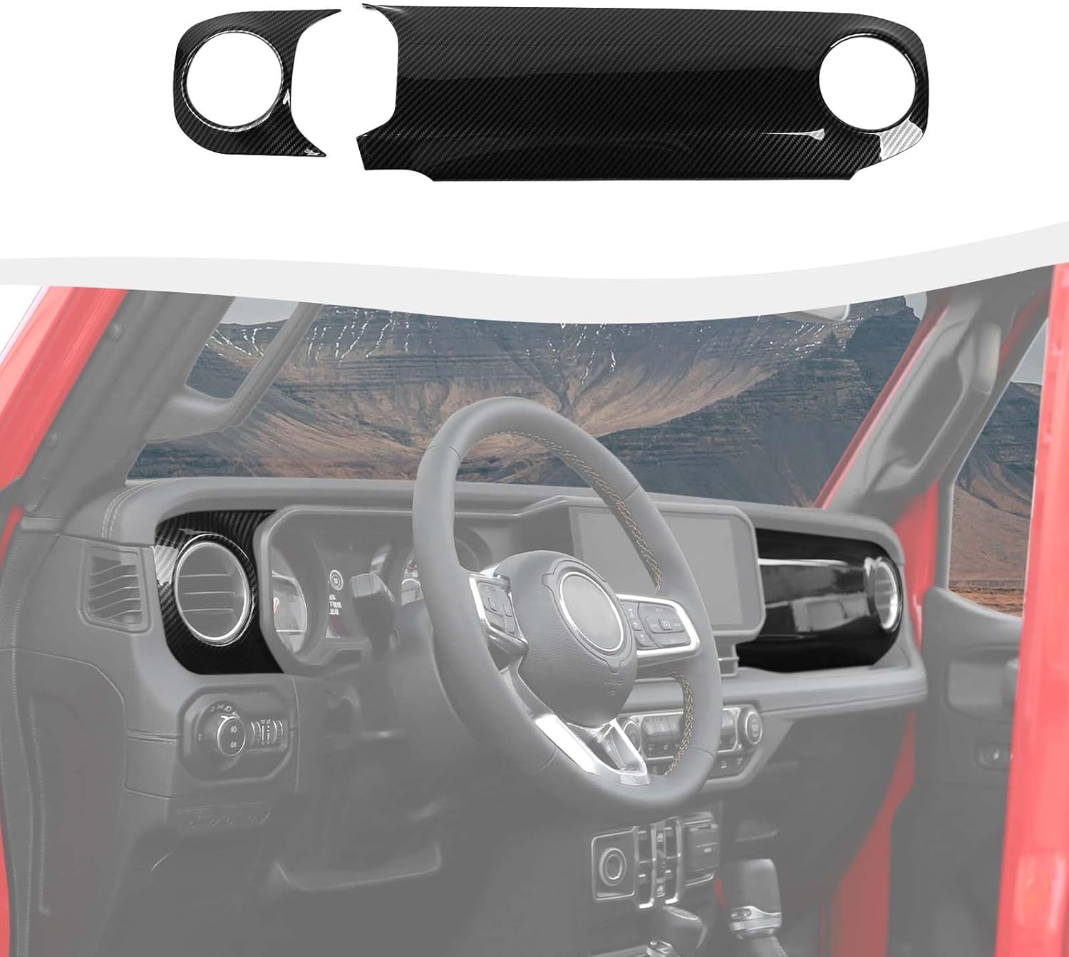 Center Console Dashboard Decorative Panel Trim Cover Kit Compatible with 2024-2025+ Jeep Wrangler JL JLU & Jeep Gladiator JT(Carbon Fiber)