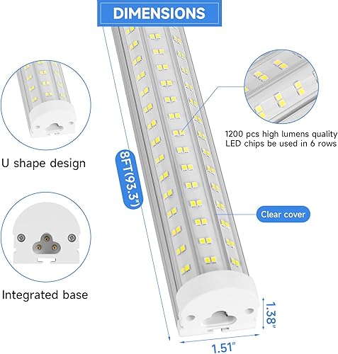 Miniatura 4 de Luz LED brillante de tubo integrado en forma de U de 8 pies, 125 W, 6500 K, blanco transparente, 20000 lúmenes, luces de techo LED enlazables para