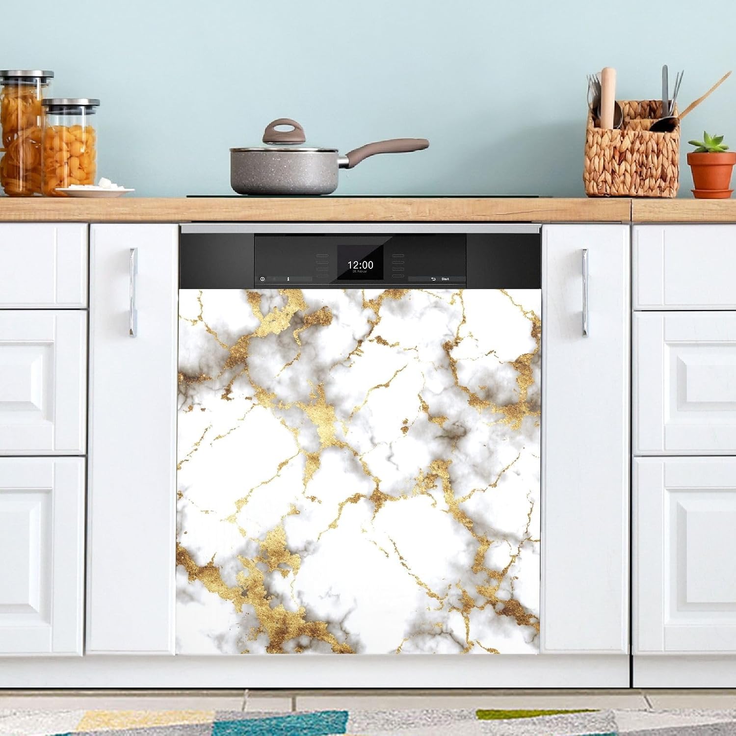 Stone Golden Marble White Dishwasher Magnet Cover Front Door Magnetic Dishwasher Cover Decorative Refrigerator Magnet Covers Fridge Panel Decal for Kitchen Decor, 23" x 26"