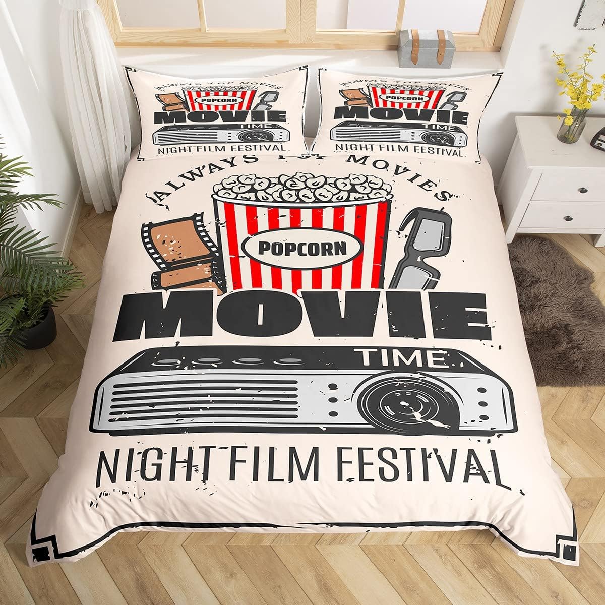 Loussiesd Film Theatre Duvet Cover Set Film Time Bedding Set 135 x 200