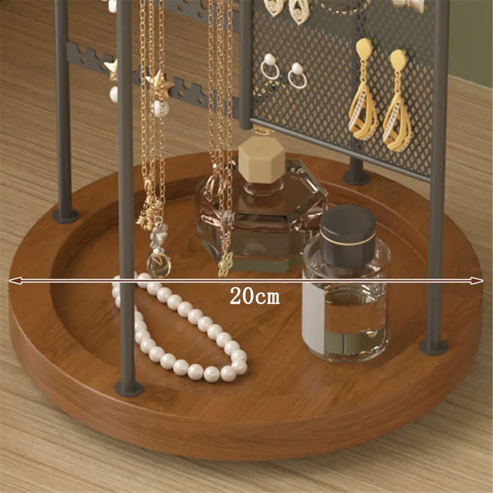 organizator biżuterii Rotatable Iron Jewelry Organizer Stand with Wooden Tray