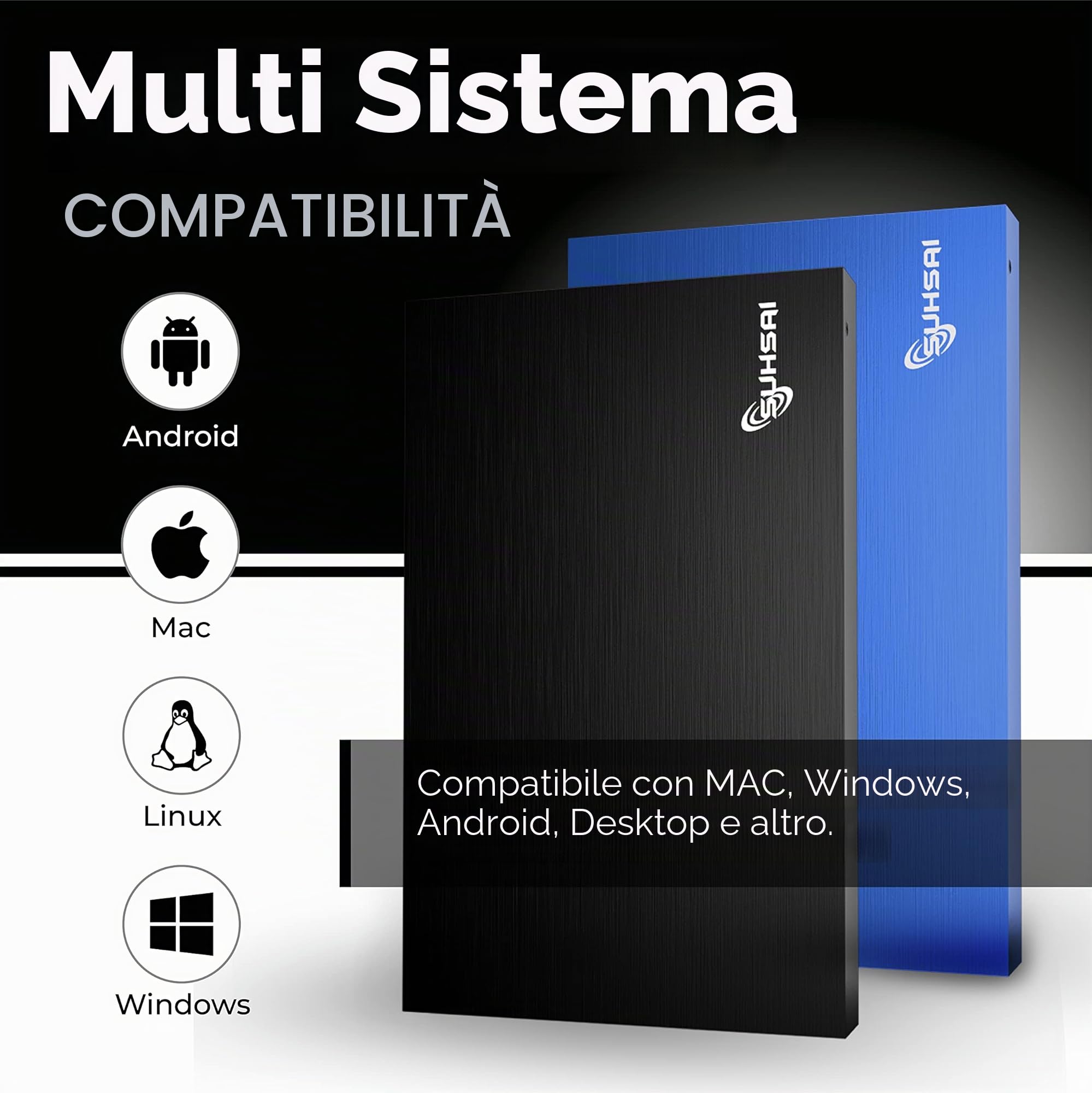 SUHSAI Disco rigido esterno portatile da 500GB, formato tascabile da 2,5 pollici, USB 3.0, per backup e archiviazione, compatibile con Mac, PC, laptop e console di gioco (blu)