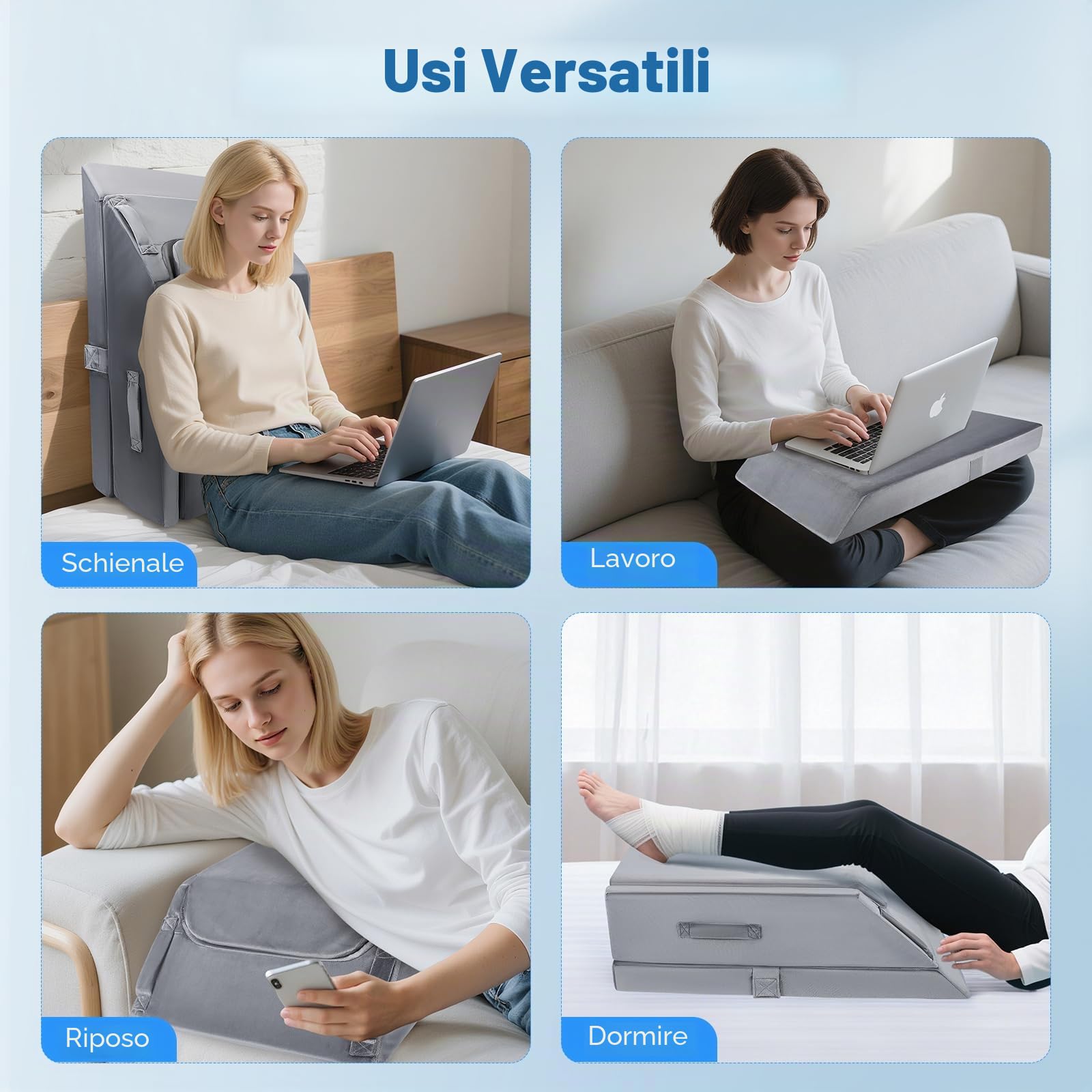 Cuscino per gambe con 3 livelli di altezza, cuscino ortopedico a cuneo per gambe dopo interventi chirurgici (ginocchio, anca, LCA), morbida schiuma memory, scanalature a forma di U per il posizionamen