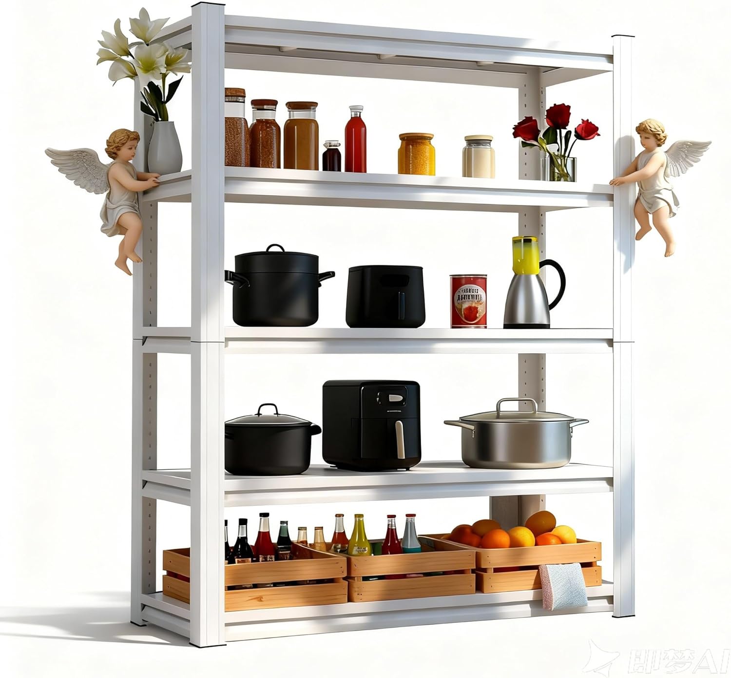 White 72"h *35.12"w*15.7"d Storage Shelves Shelving: Adjustable Metal 5-Heavy-Duty-Shelf (Unit)-Rack Industrial Utility Household Organizer/Systerm for Kitchen Pantry/Bedroom/Garage/Closet