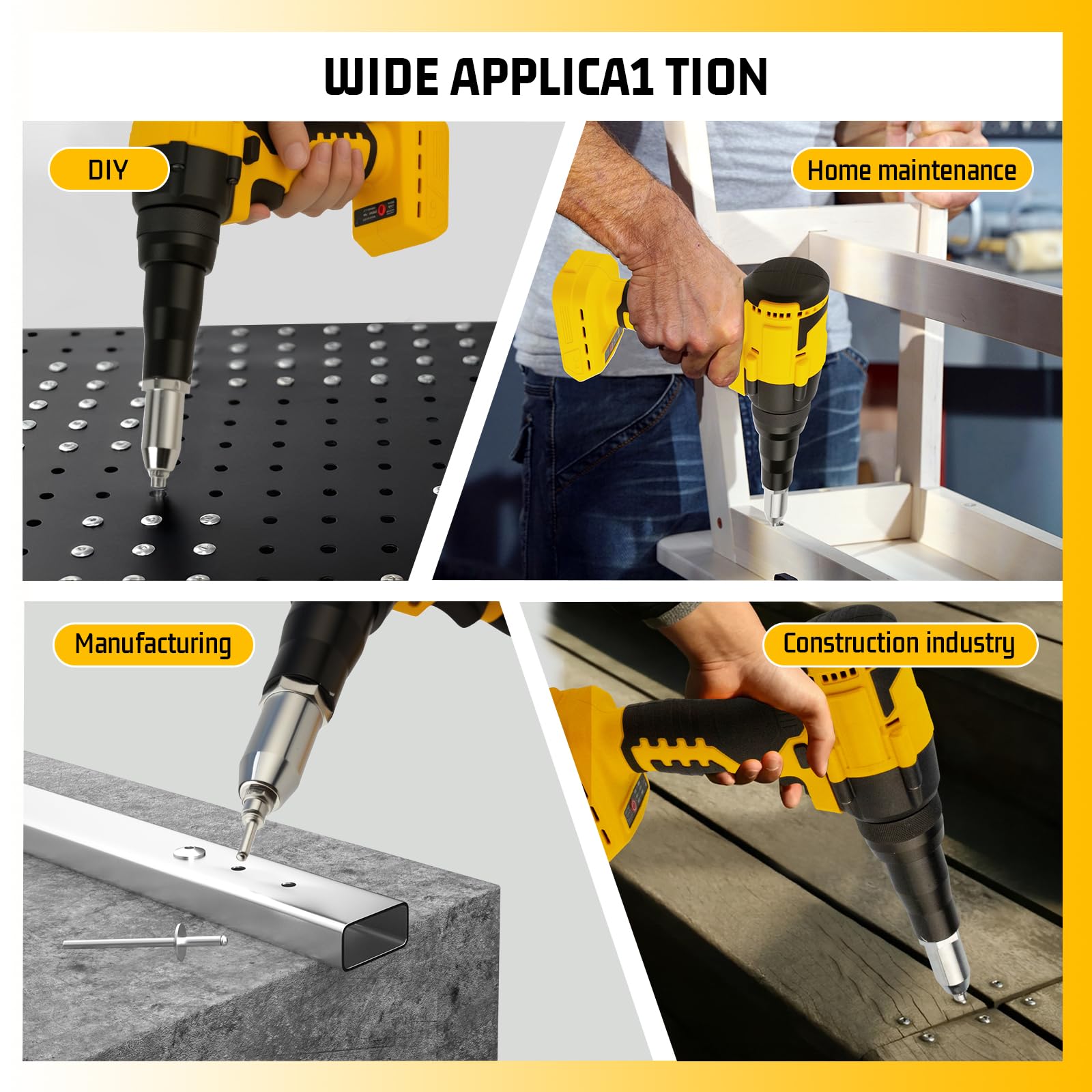 LIROPAU Pistola Remachadora Inalámbrica Compatible con Batería Dewalt 20V, Kit de Pistola Remachadora Automática Portátil de 0,6 cm, 3/16", 5/32", con Luz LED, 20 Remaches, 3 Adaptadores y Guantes