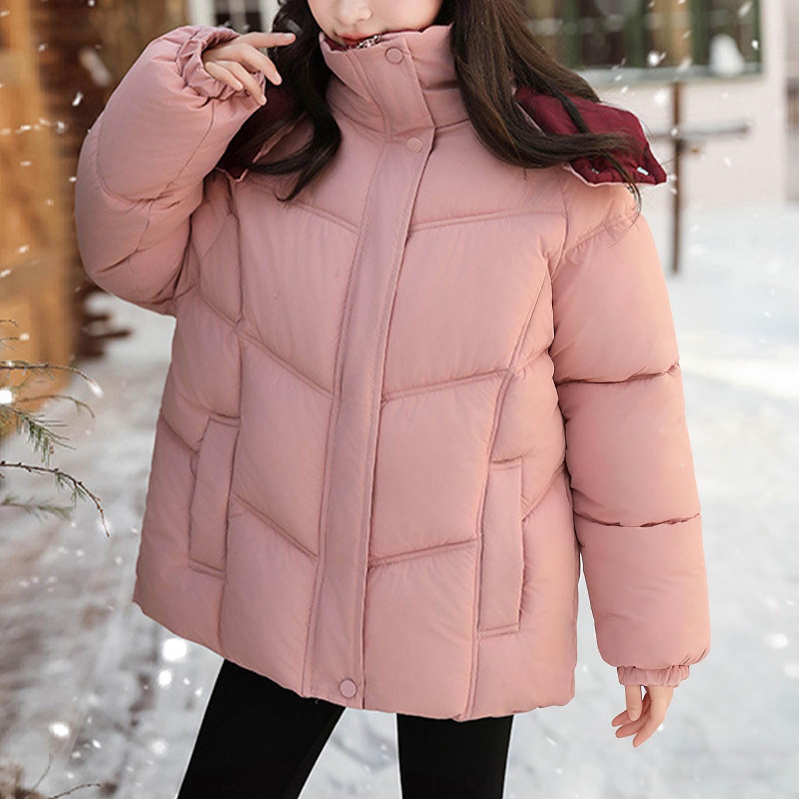 Abrigos acolchados de invierno para niñas, chaquetas gruesas acolchadas con capucha, ropa térmica cálida para clima frío, color sólido, abrigo de nieve versátil para niños de 4 a 14 años