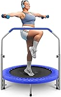 SereneLife 40" Foldable Mini Trampoline for Adults - Adjustable Handlebar Rebounder, 330lbs Capacity, Portable Fitness Workout