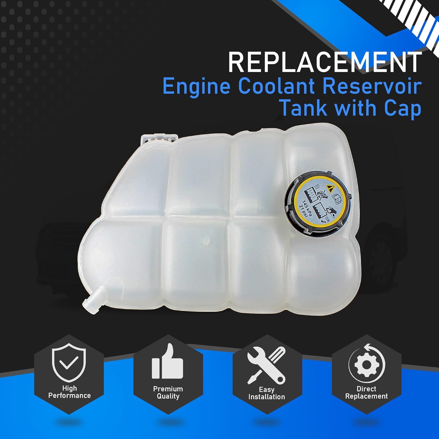 Engine Coolant Reservoir Tank with Cap Compatible with 2013 - 2016 Ford Escape, 2013 - 2018 Ford Focus, 2014 - 2020 Ford Transit Connect, Coolant Reservoir Replaces 603-278 CV6Z8A080C