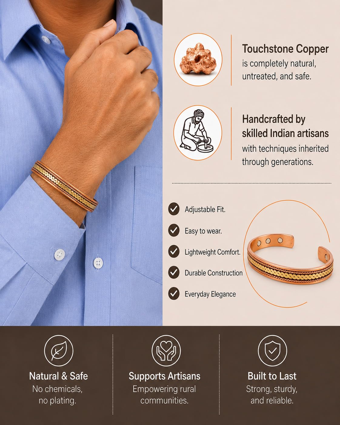 Touchstone India tibetana espiritual buda pulsera tres metal cobre latón paz curación chakra yoga meditación mantra joyería para mujer