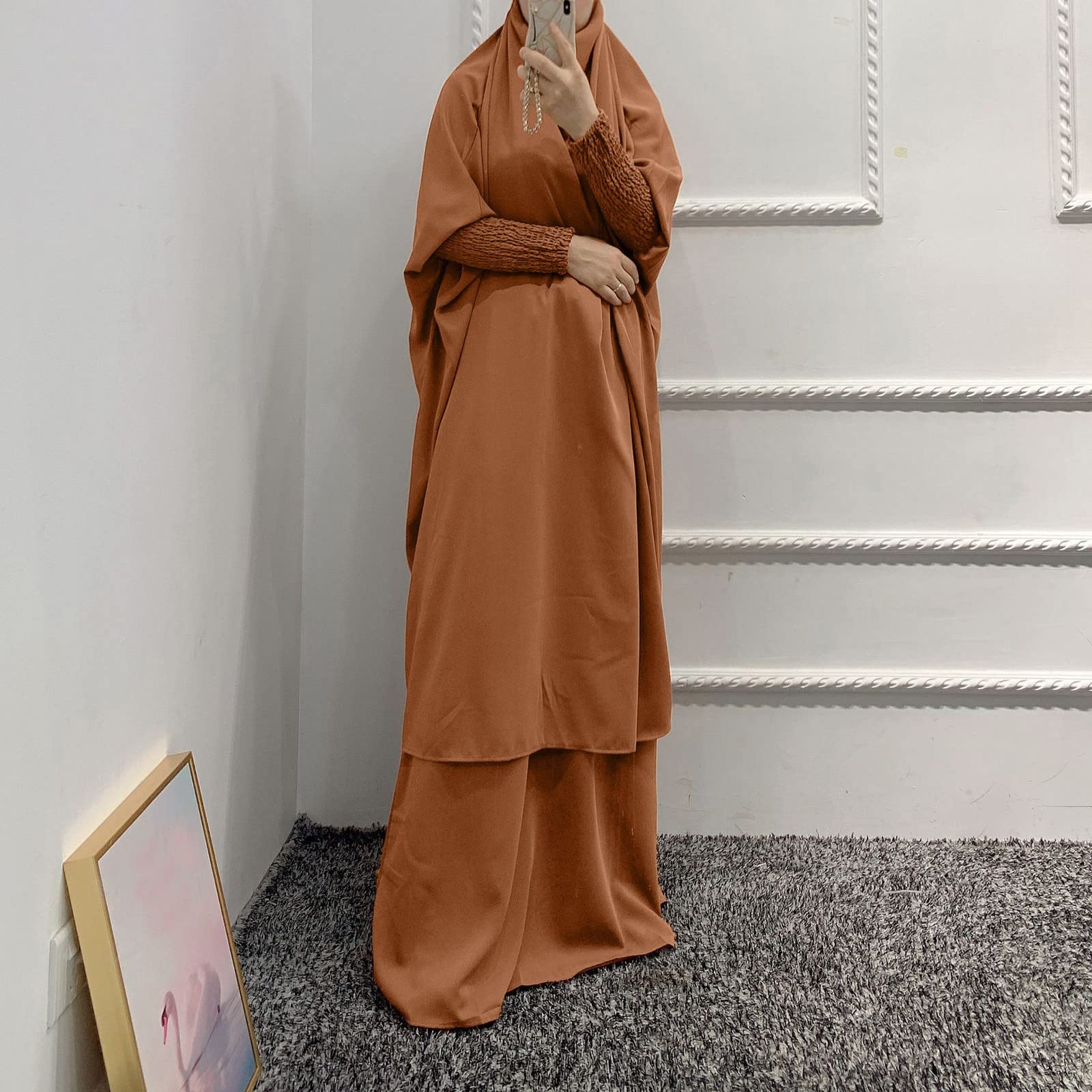 CLMJHG Abaya für Damen, muslimische Kleider, Robe, Damen, muslimisches Abaya-Kleid, Ramadan-Gebetskleidungsstück, Hijab mit Kapuze, Dubai, vollständige Abdeckung, Islam-Robe, afrikanischer