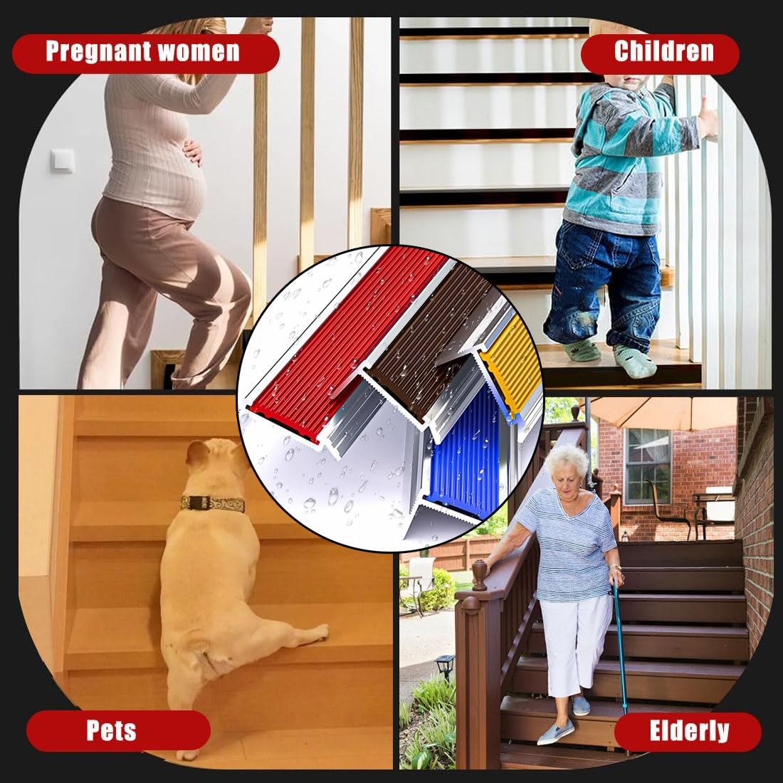 100 cm Antideslizante Perfil de Borde de Escalera, Protector de Nariz de Escalera de Aluminio con Tiras de Goma para Interior Exterior(Gray,6x2.6cm)