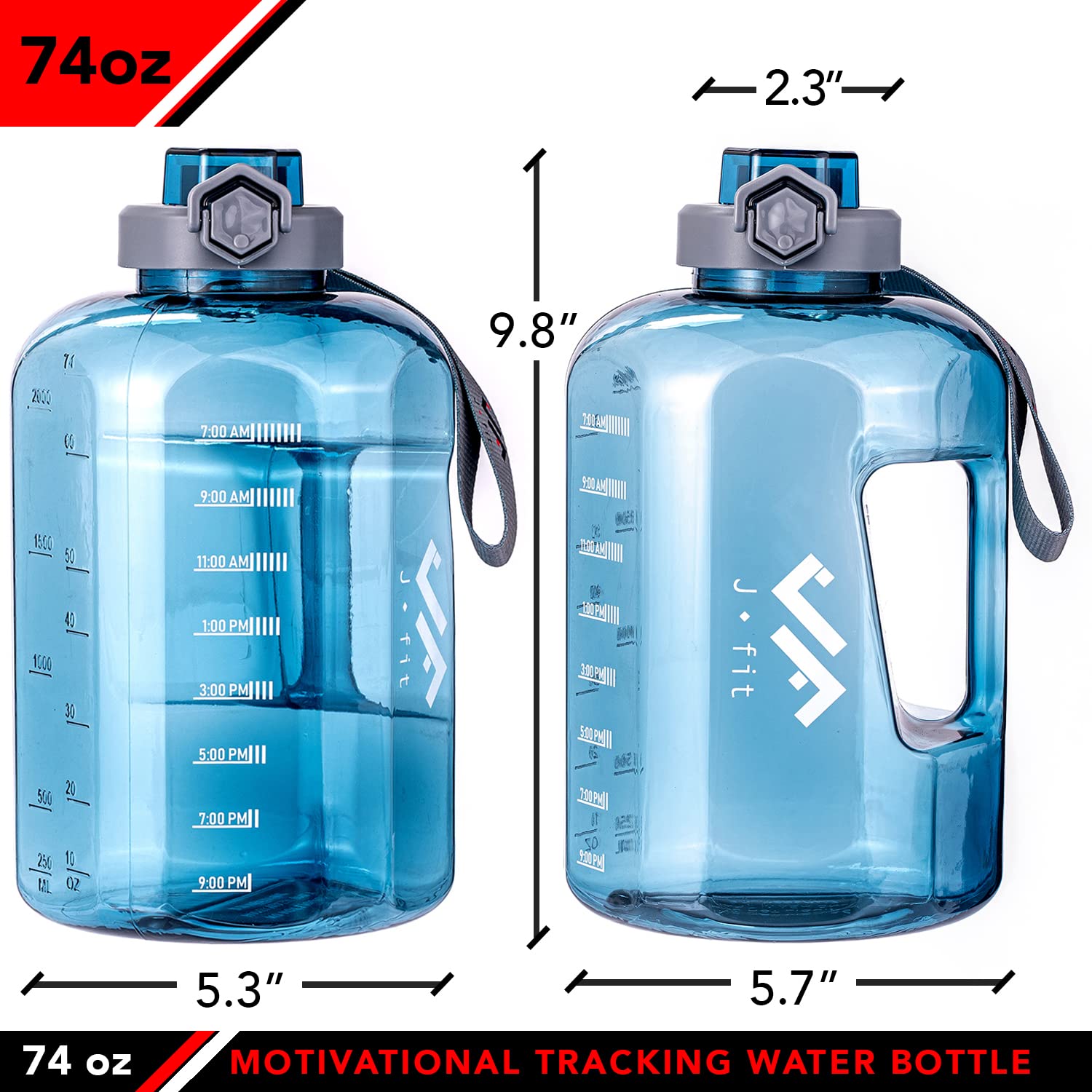 JFIT Kunststoff-Wasserflasche, 2,1 l, Blau