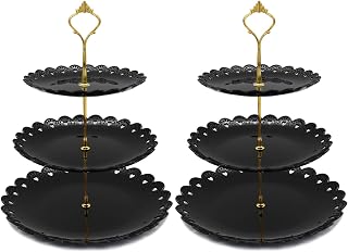 2 Set of 3-Tier Cupcake Stand Fruit Plate Cakes Desserts Fruits Snack Candy Buffet Display Tower (Black)