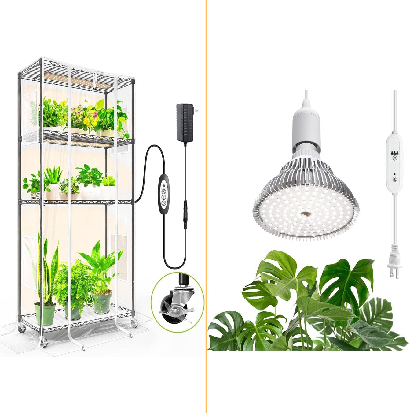 LED Grow Light Bulbs, Hanging Grow Lights for Indoor Plants,4 Tier Plant Stand with Grow Light, Zippered PVC Cover