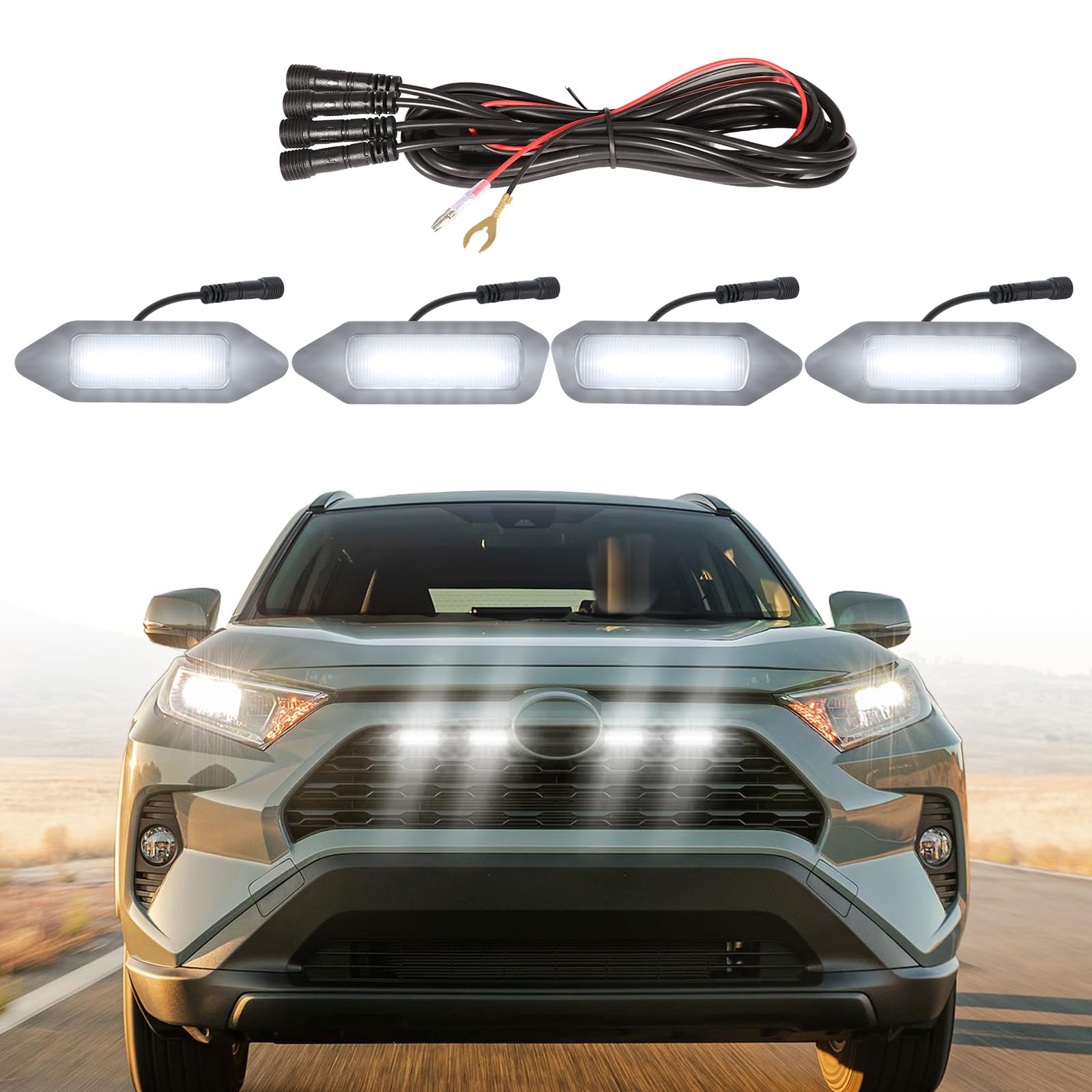 Front Grill Lights for Toyota RAV4 Accessories 2019-2024 LED Grille Lights for Hybrid LE SE XLE XSE Limited(White)