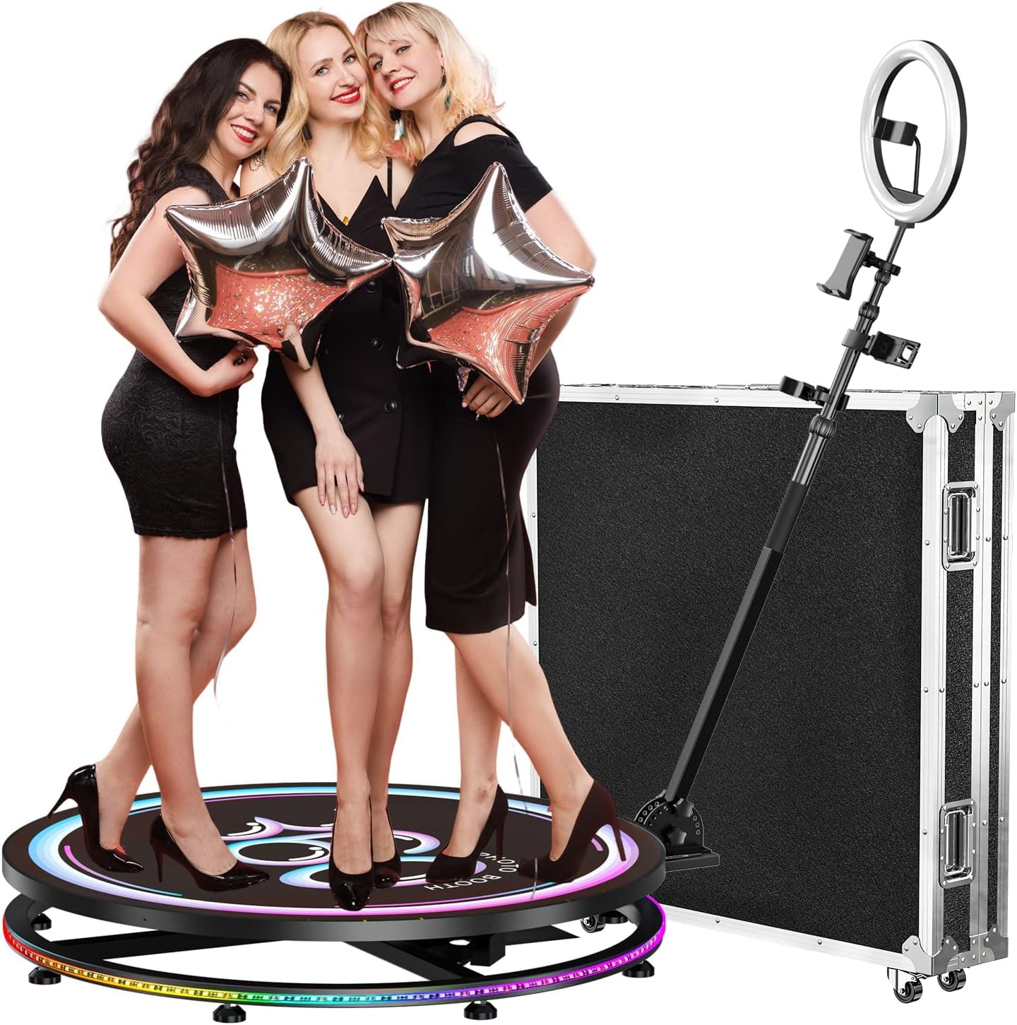360 Photo Booth Machine with Software APP Remote Control for Parties People to Stand on Free Customize Logo - JIYANG Auto Slow Motion Rotating ((39.4"