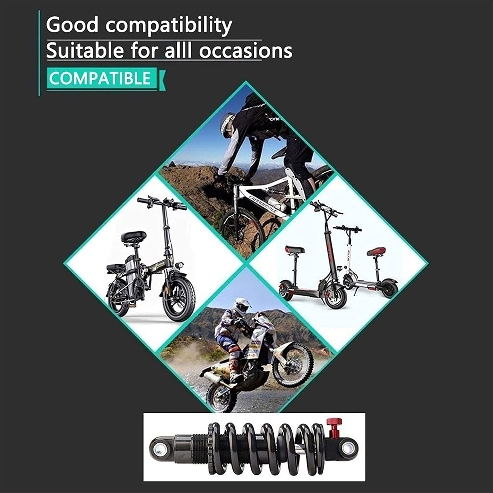 Amortiguador Reemplazo de suspensión del Amortiguador Trasero Bicicleta montaña 125 mm 150 165 190 Ajustes Resorte amortiguación 2000 Lbs 1800-1800(125mm(5")-450 Lbs)