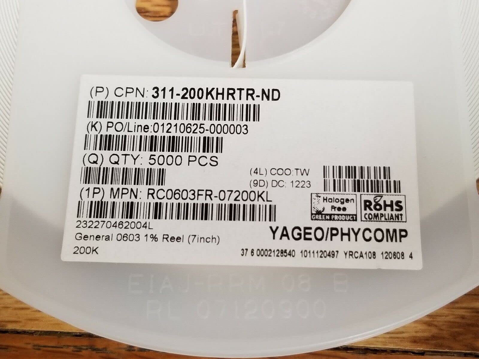 5K Reel - RC0603FR-07200KL, Yageo, Thick Film Resistors, US Stock*