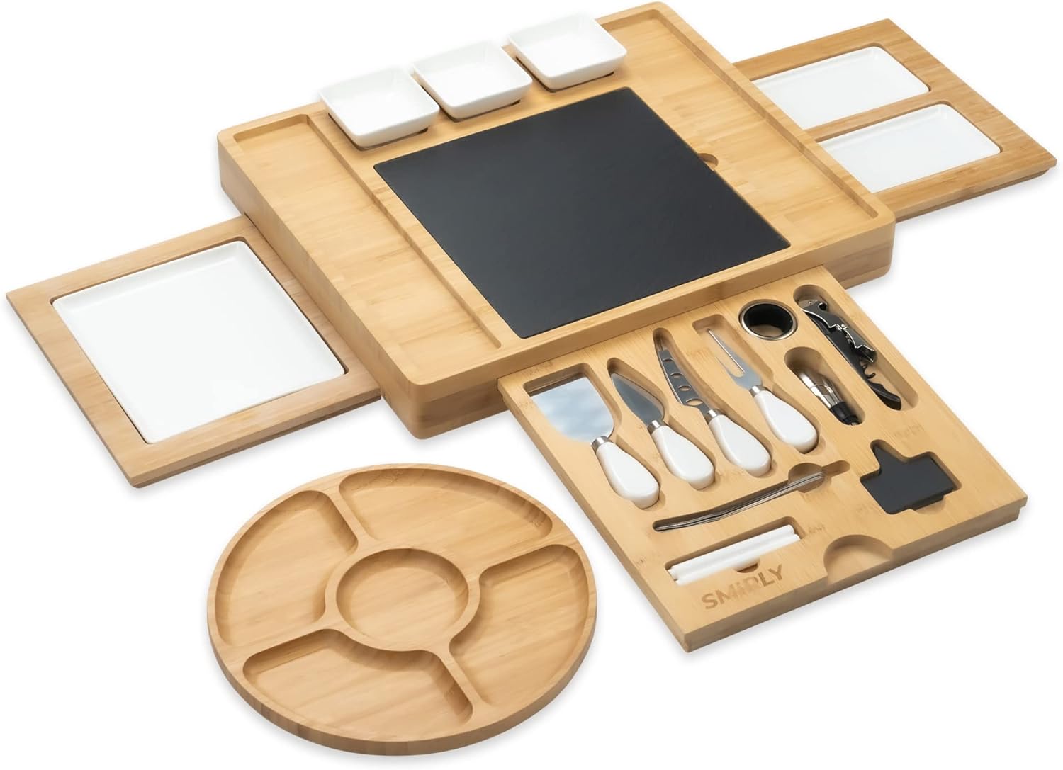 SMIRLY Bamboo Cheese Board and Knife Set Extra Large